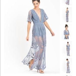 Mila Dusty Blue Lace Maxi Romper